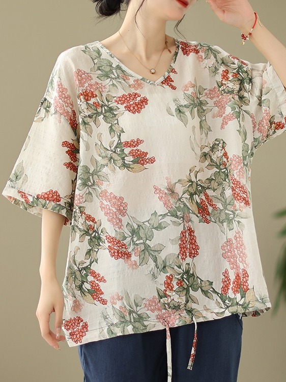 Summer Loose Cotton Linen Prin - đánh giá và giá Short Linen Drawstring