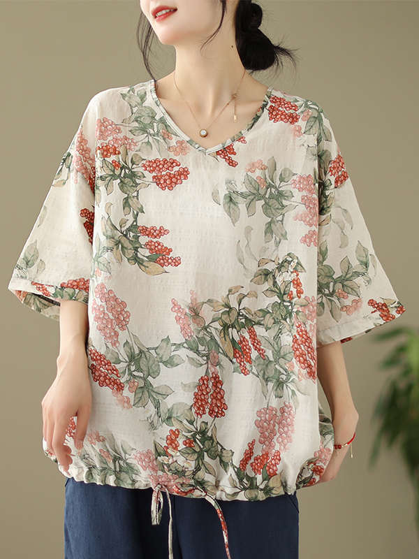Summer Loose Cotton Linen Prin - đánh giá và giá Short Linen Drawstring