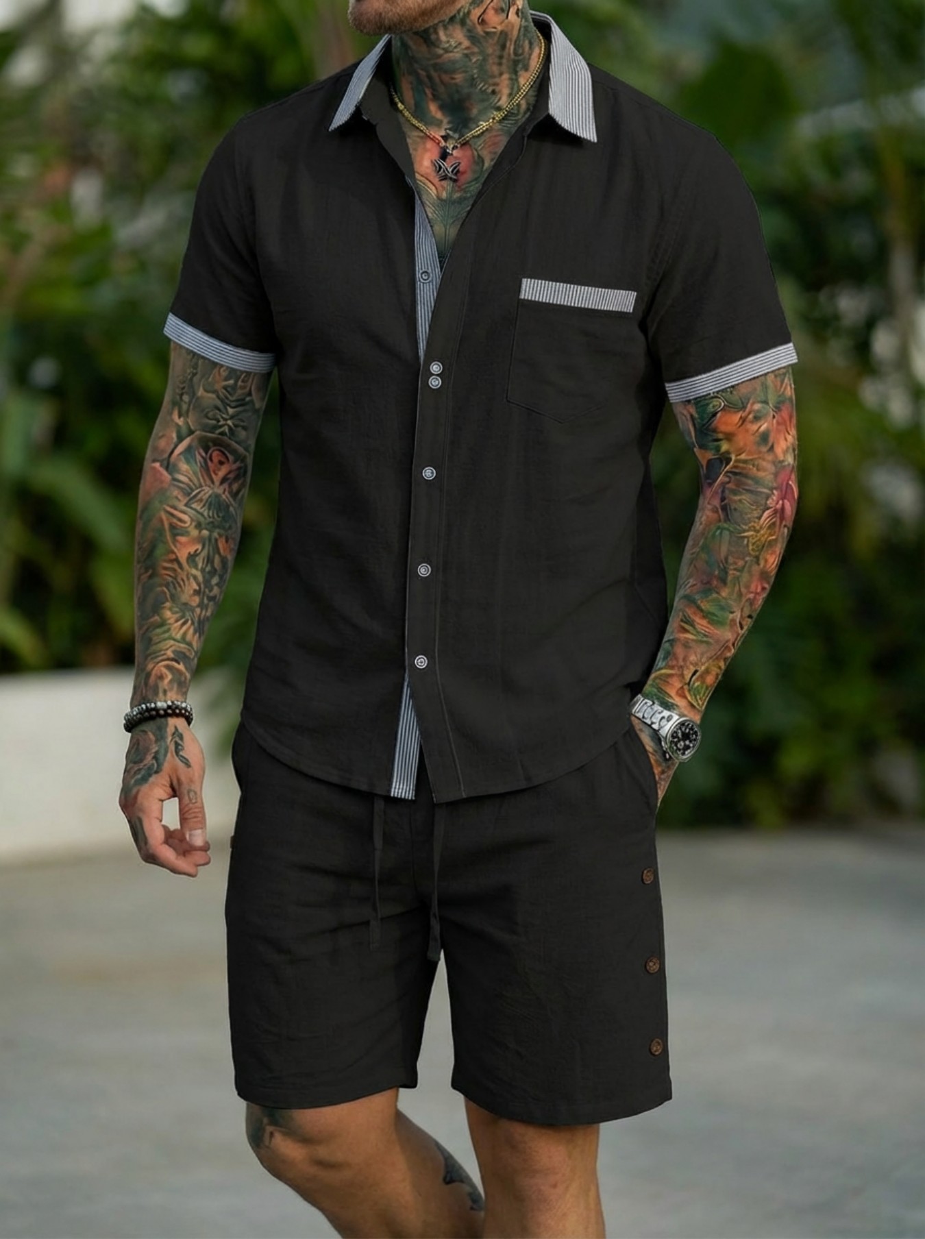 Men's Fashion Cuban Style Shir - đánh giá và giá Short Linen Drawstring