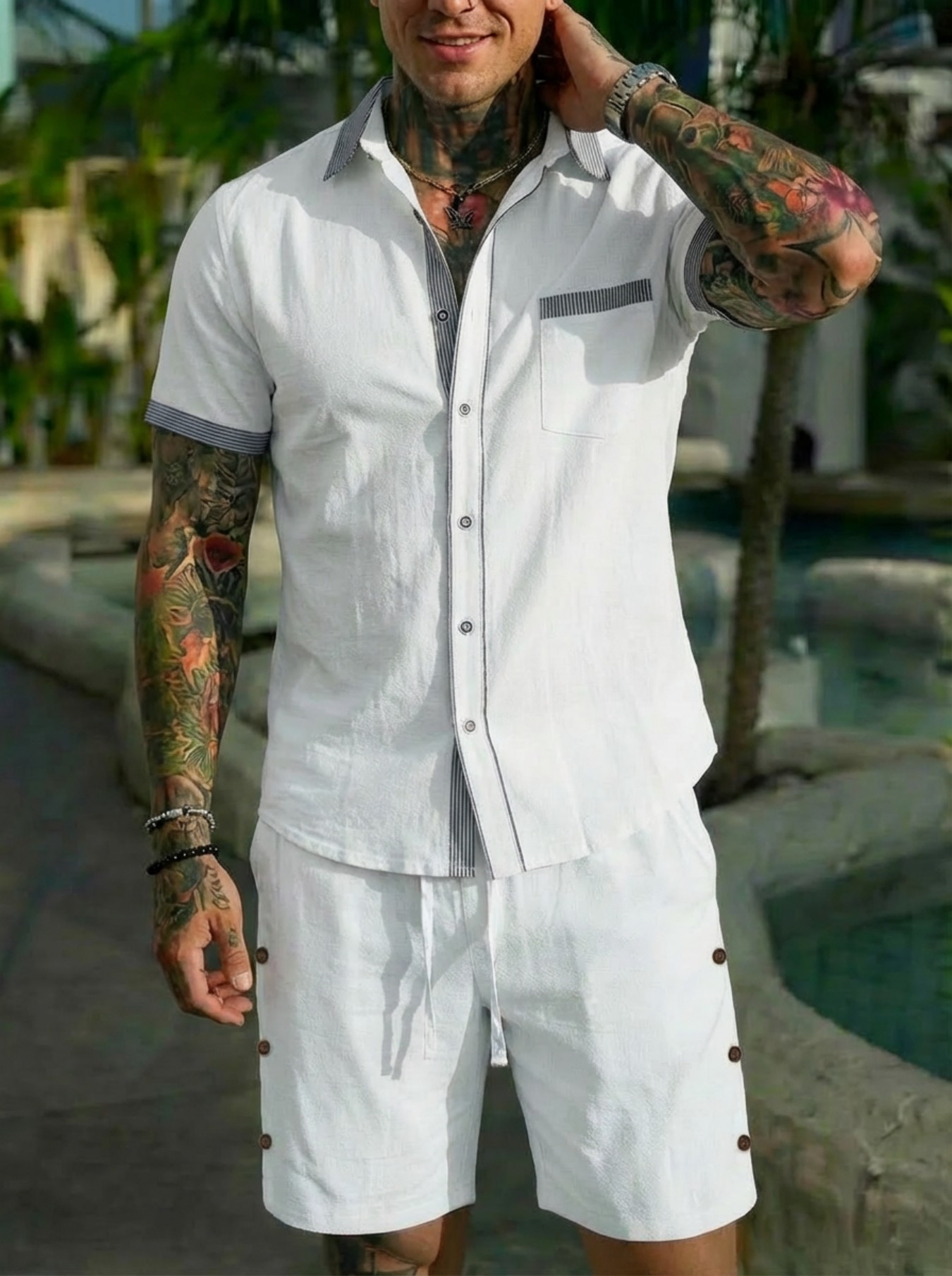 Men's Fashion Cuban Style Shir - đánh giá và giá Short Linen Drawstring