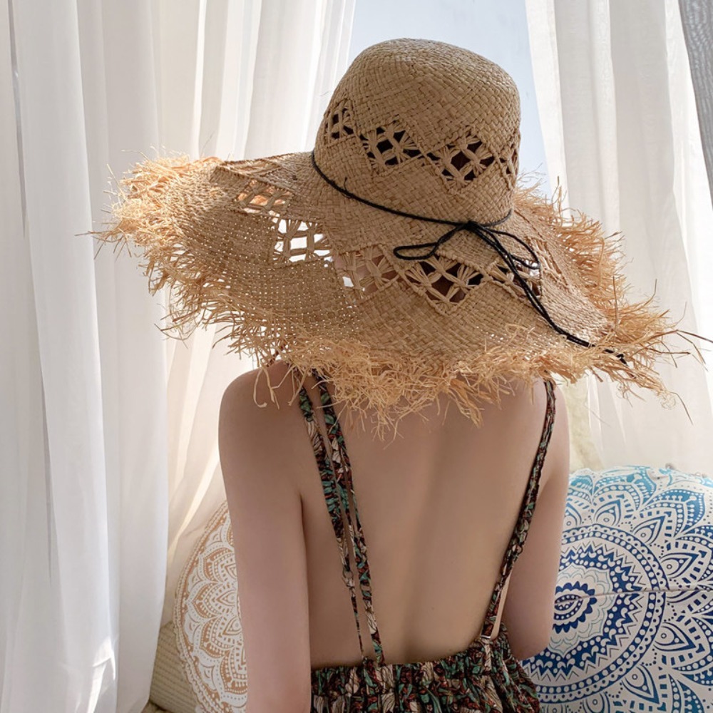 New Large Wide Brim Straw Hat  - đánh giá và giá Bucket Hat Straw
